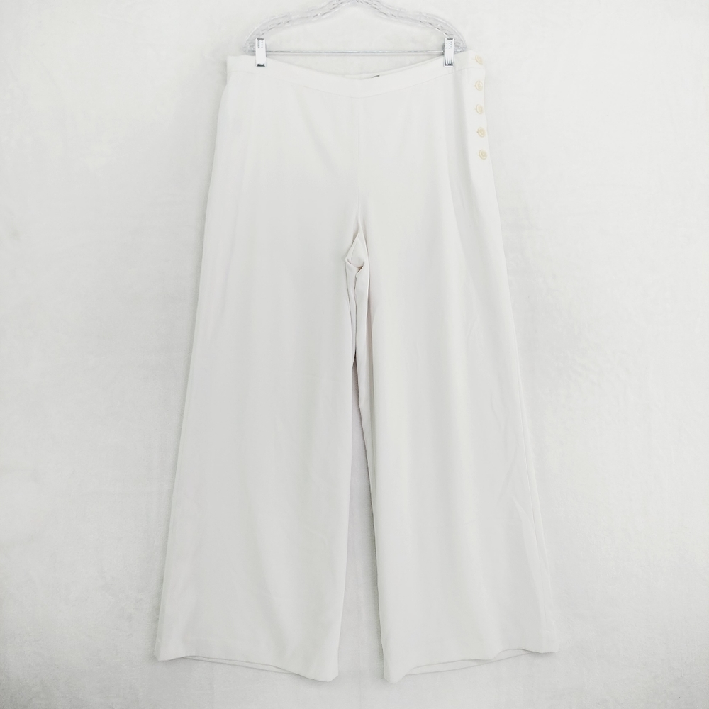 Lauren Ralph Lauren White Side Buttons Wide Leg Trousers P3988